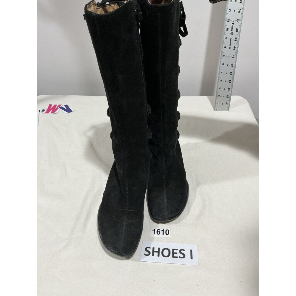 Woman’s Softt Black Suede Wedge Heel Side Zip Tall Boots 7.5 Mw
